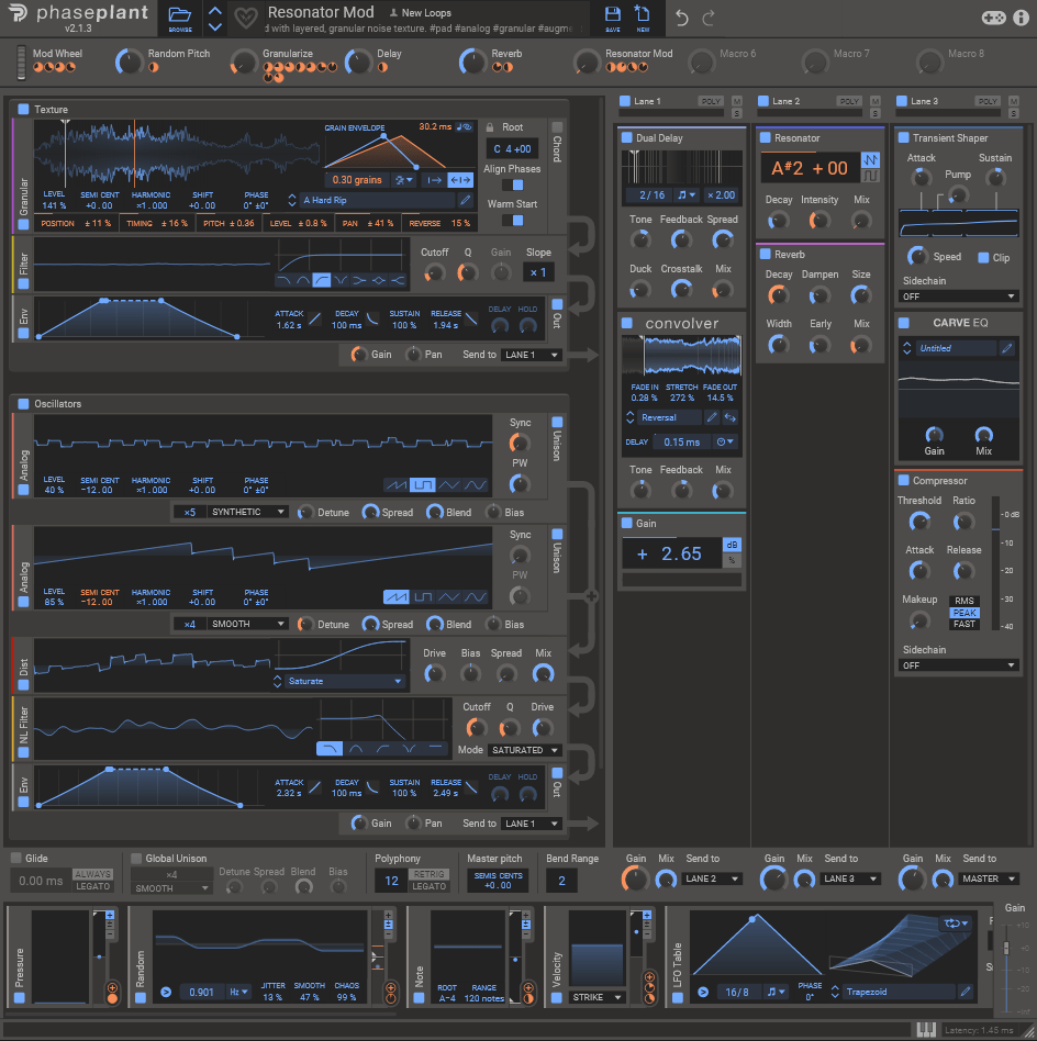 New Loops - Augmented Analogue - Phase Plant Presets Showing Phase Plant GUI
