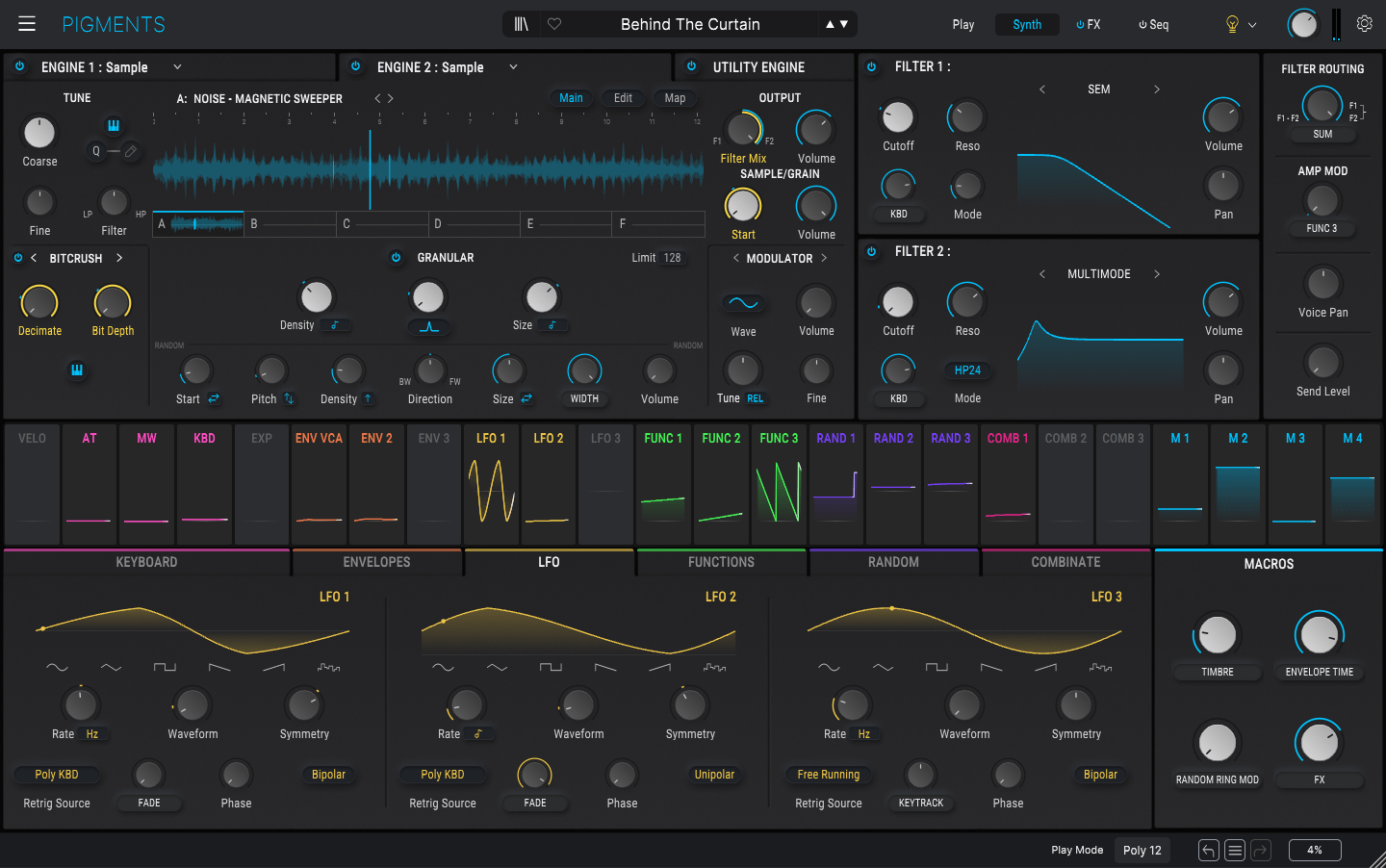New Loops - Future Sci-Fi 64 cinematic Arturia Pigments presets interface showing futuristic synthesis controls