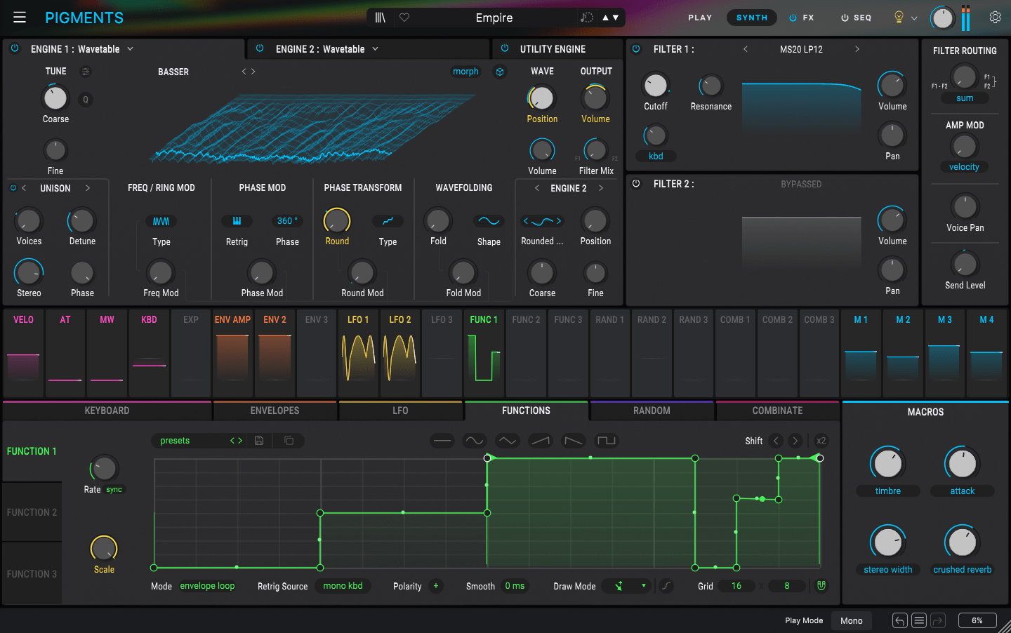 Hard and Dark Bass Presets for Arturia Pigments - Image shows Pigments Interface with preset loaded.