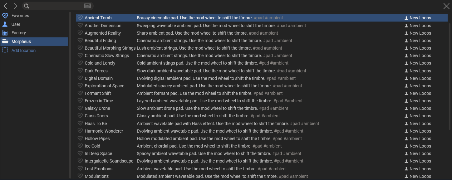 New Loops - Morpheus Kilohearts Phase Plant 8 macros interface showing Morpheus preset controls