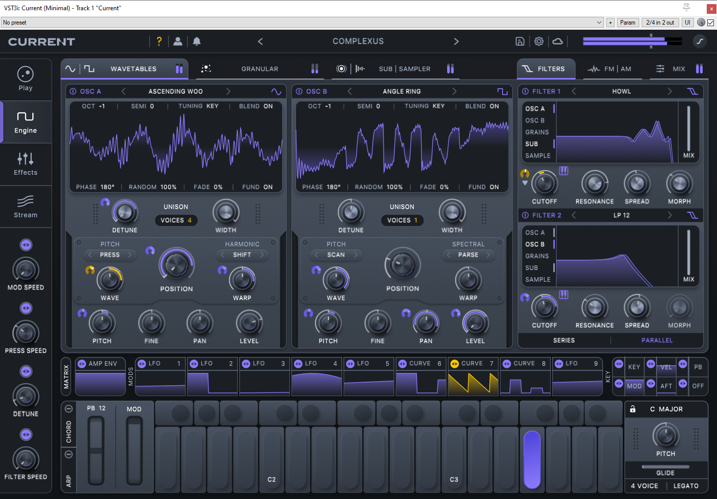 Current Synthesizer GUI with Odyssey Ambient Pads and Cinematic Soundscape Presets Loaded