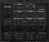 Quantum 80 cinematic Arturia MiniBrute V presets interface showing analogue synthesis controls
