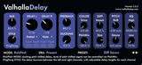 Valhalla Delay interface showing Creative Delays presets with organized categories and modern delay effects