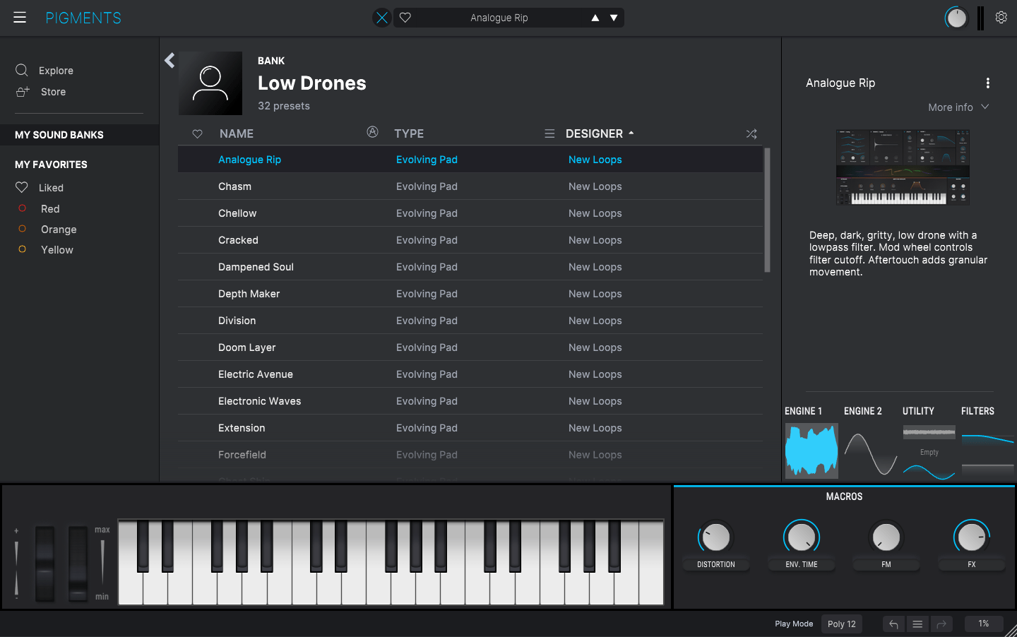 Arturia Pigments Preset Browser - Low Drones Cinematic Soundscape Collection
