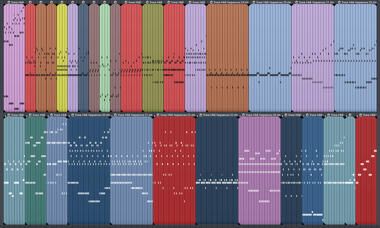 Dune Midi Sequences 1 Image shows multiple midi files loaded into Reaper DAW